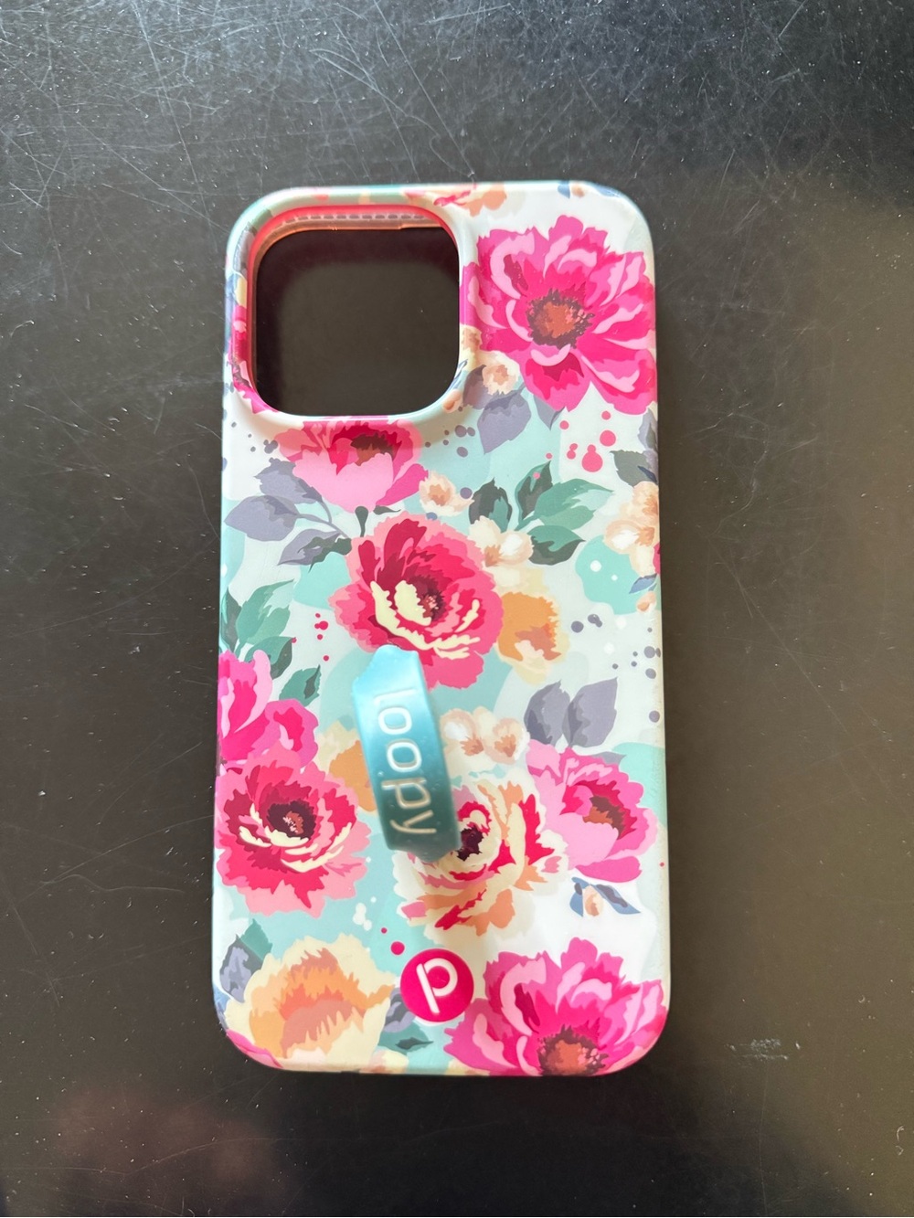 Loopy Case Floral Phone Case with Pink Flowers and Teal Loop